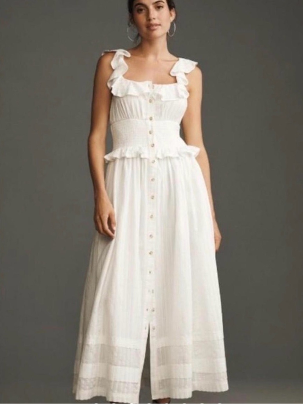 Pilcro White Ruffled Button-Front Maxi Dress - Picture 4 of 6